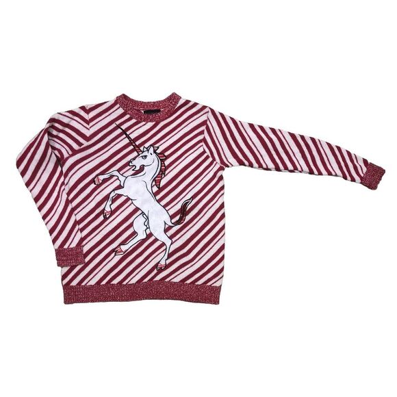 Blizzard Bay Ugly Sweater Small Christmas Unicorn Red White Candy‎ Stripe - Picture 2 of 8